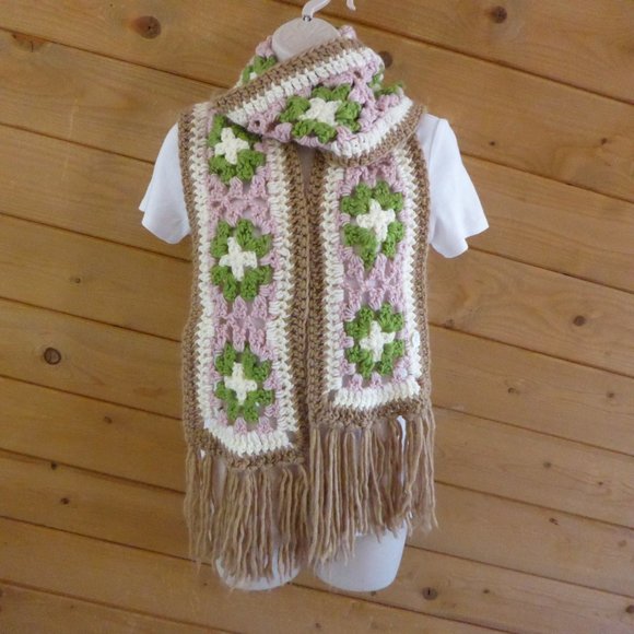 Handmade Hand Crafted Knitted Crochet Long Scarf Shawl Wrap - Picture 2 of 8